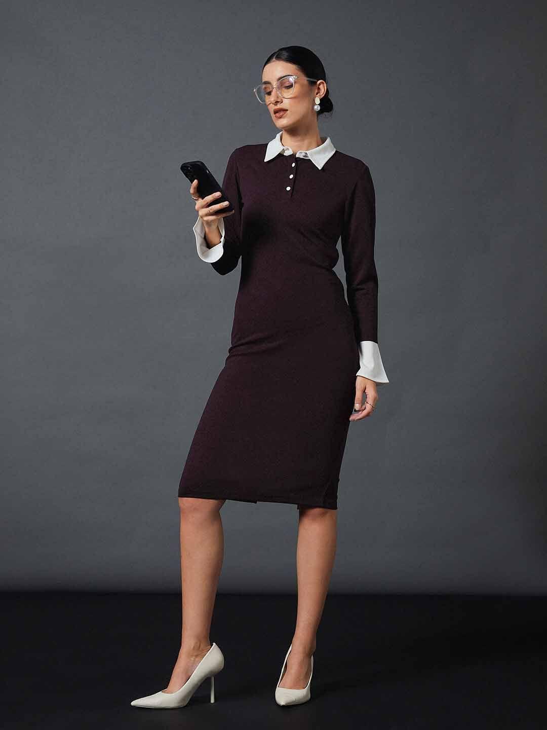 sassafras worklyf shirt collar sheath midi dress