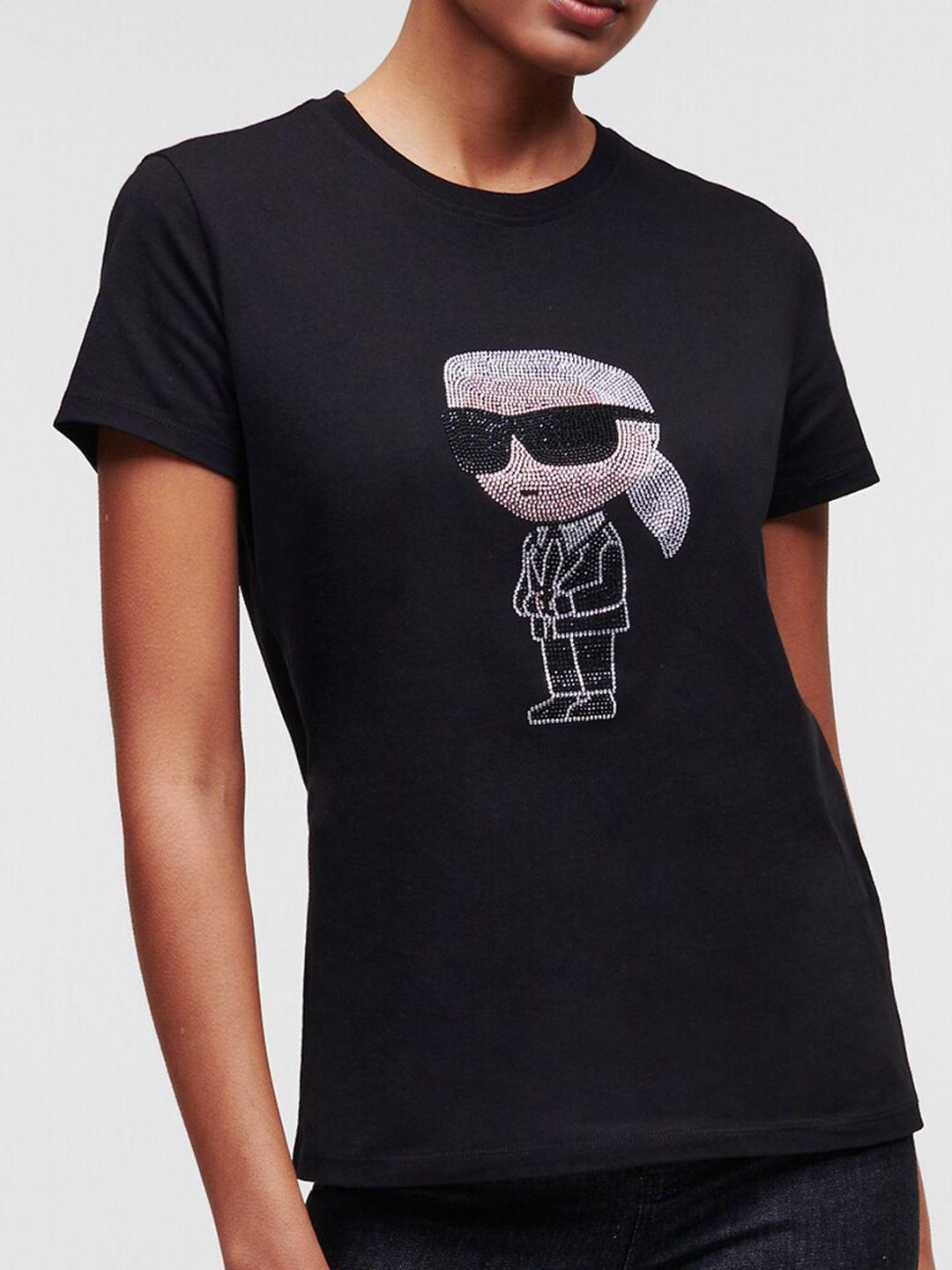 karl lagerfeld graphic printed embellished cotton t-shirt