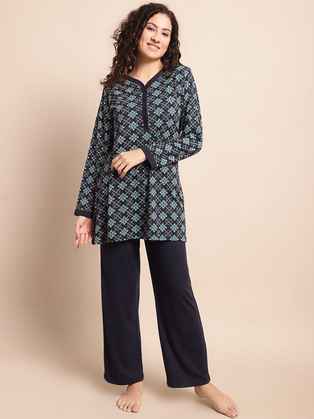 kanvin ethnic motifs printed night suits