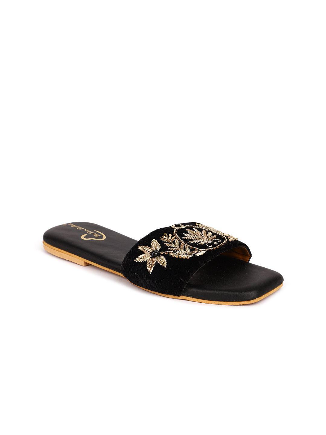 the desi dulhan embroidered velvet open toe flats