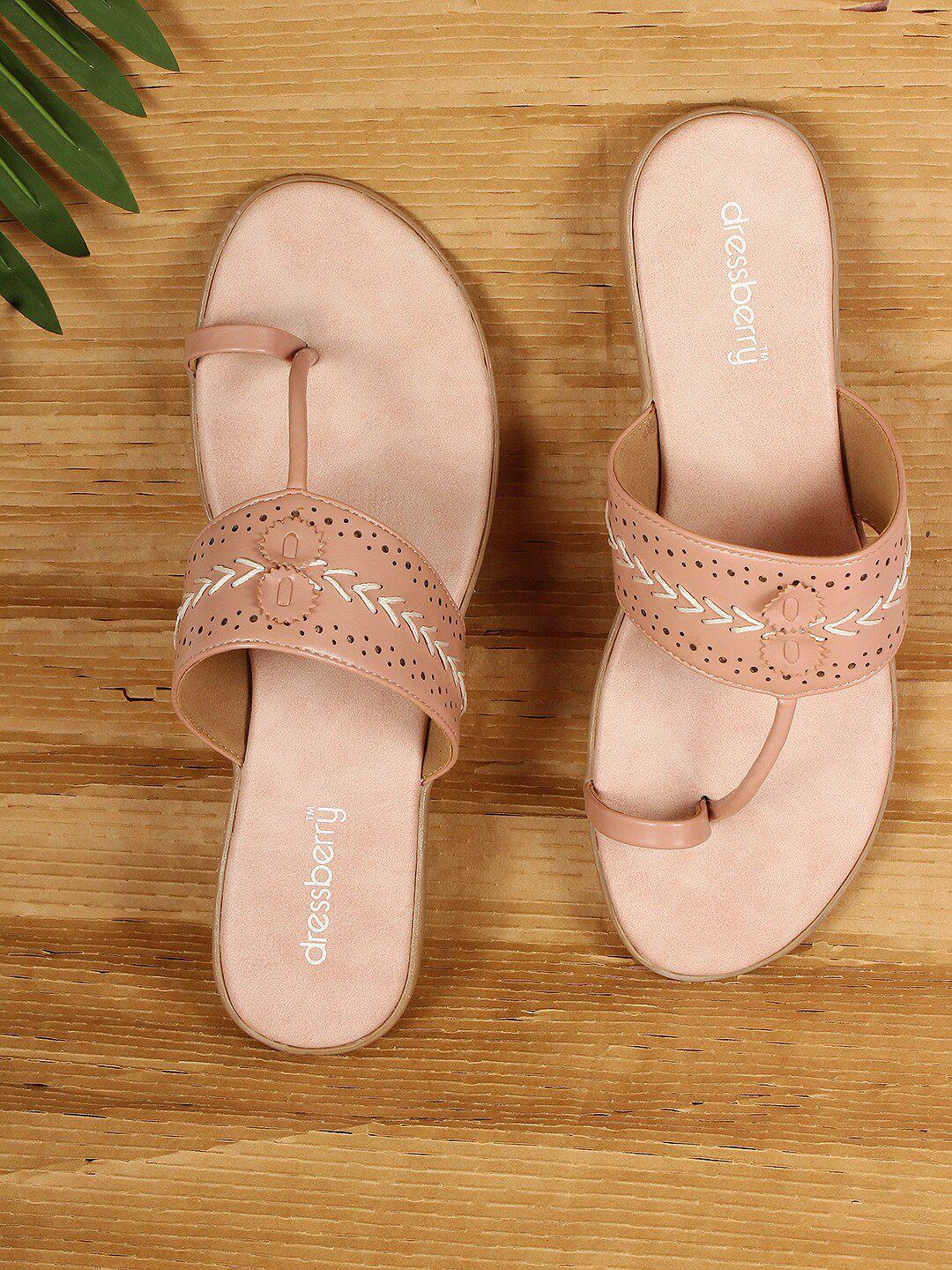 dressberry women nude-coloured self design one-toe flats