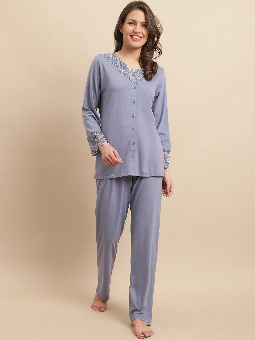 kanvin v-neck long sleeves night suits