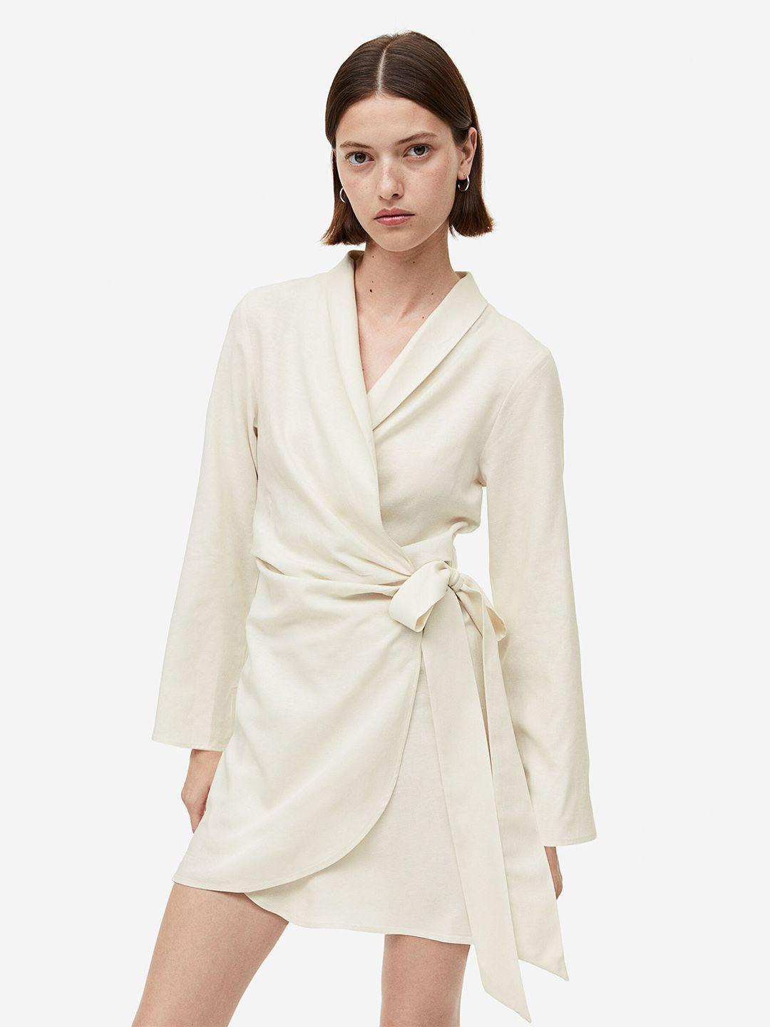 h&m linen-blend wrap dress