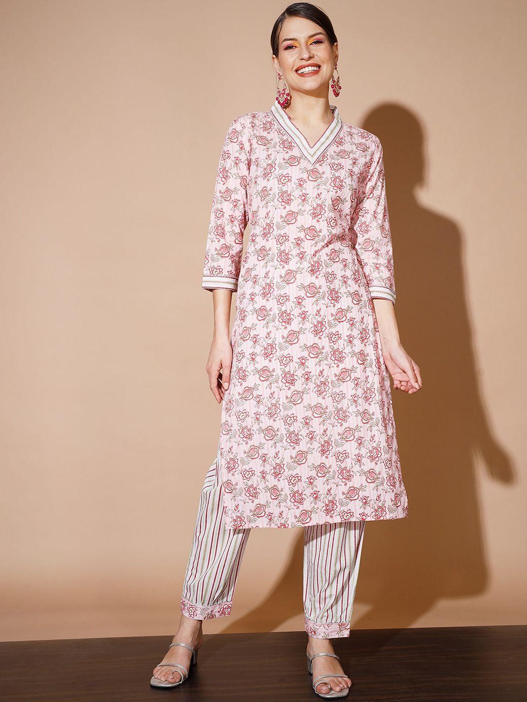 sangria  floral printed pure cotton straight kurta with trousers