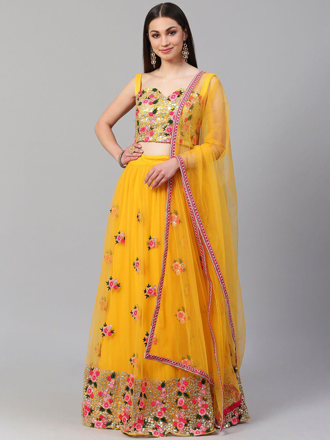 zeel clothing embroidered sequinned semi-stitched lehenga & unstitched blouse with dupatta