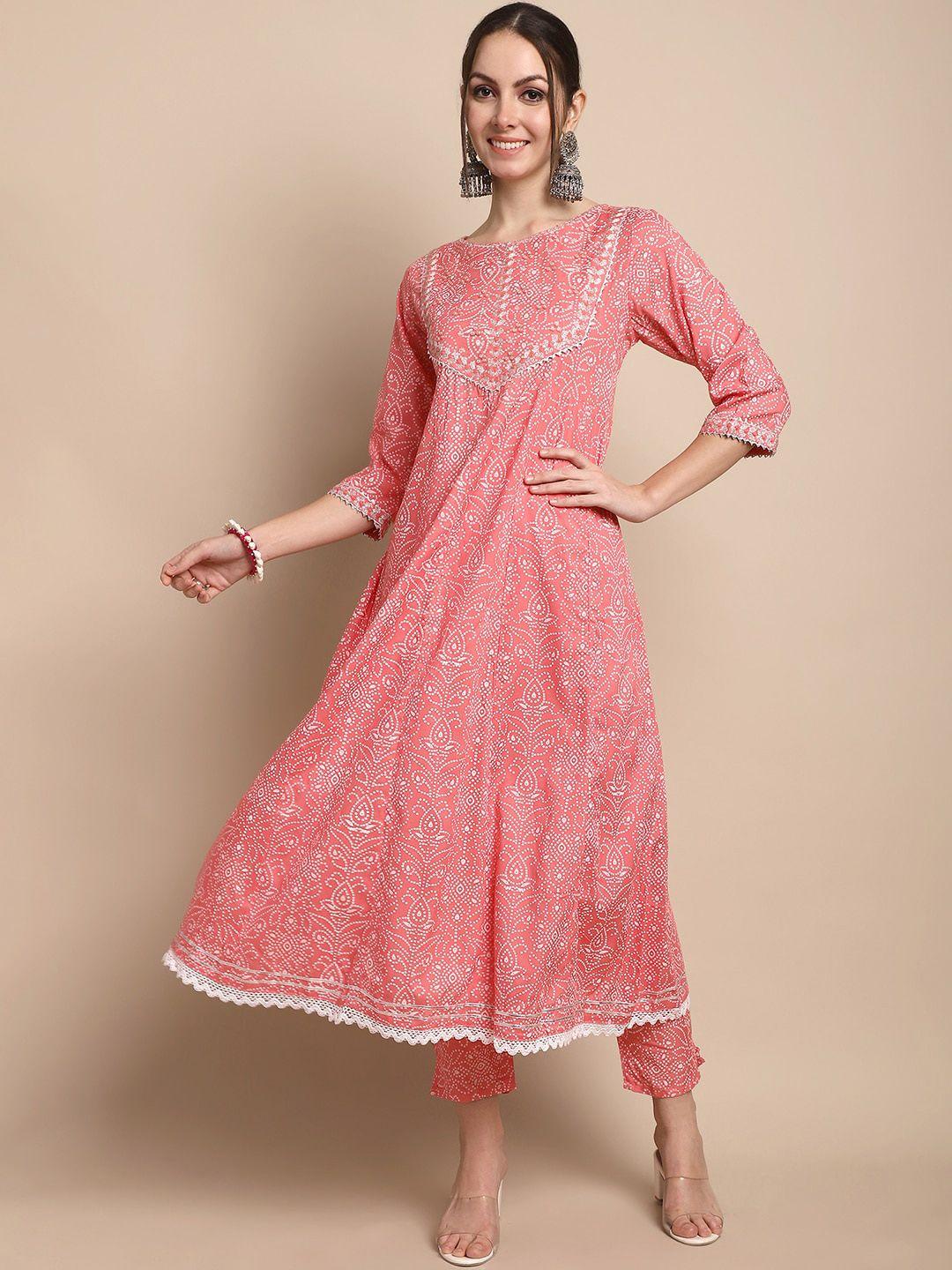 kalini ethnic motifs printed pure cotton a-line kurta with trousers