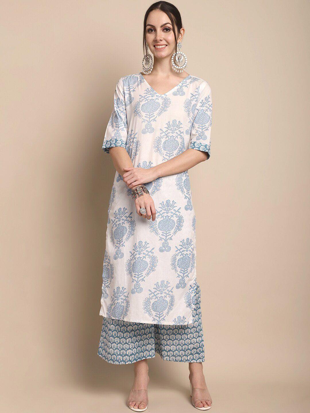 kalini floral printed regular pure cotton kurta with trousers