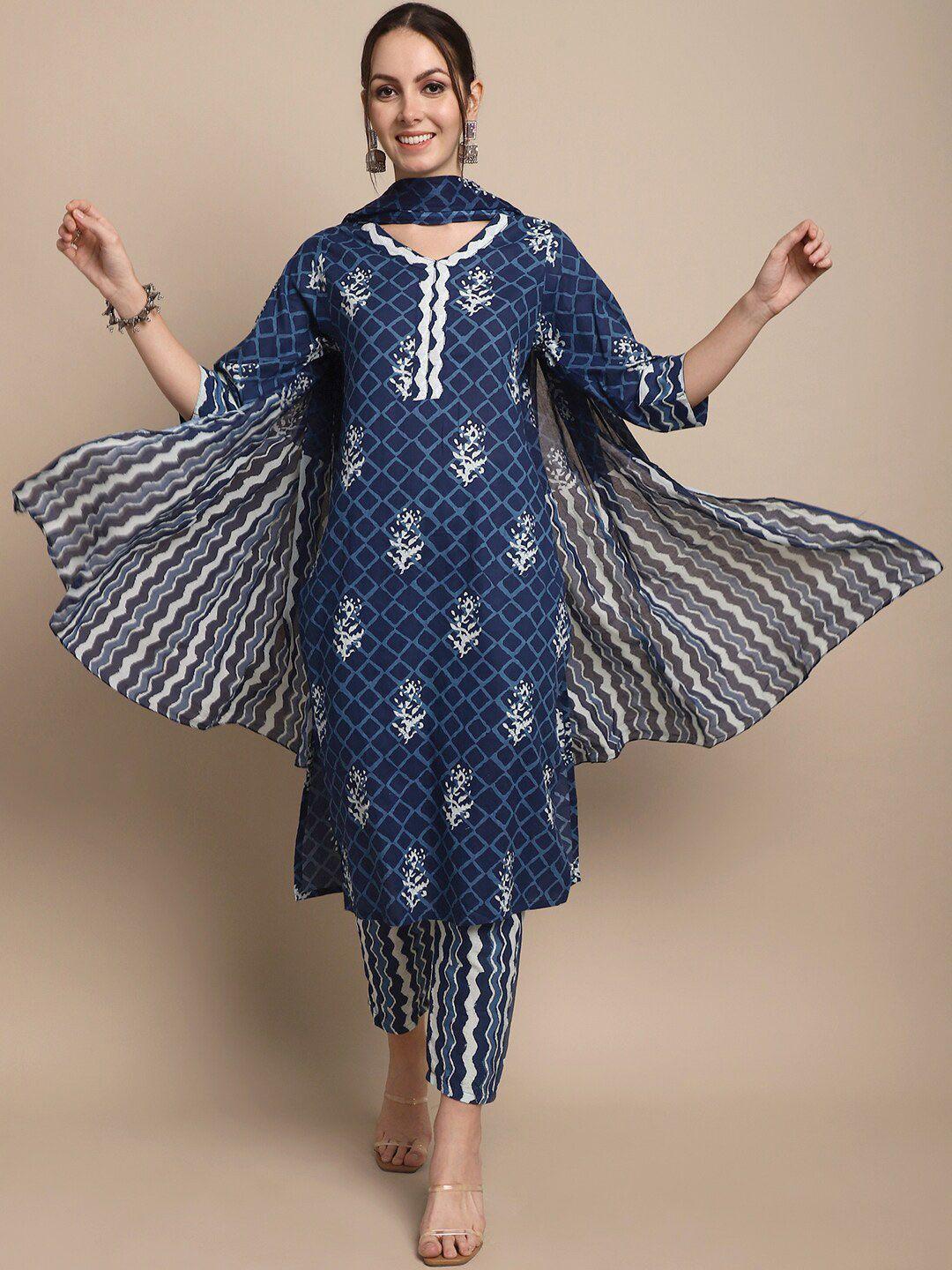 kalini floral printed pure cotton kurta & trousers with dupatta