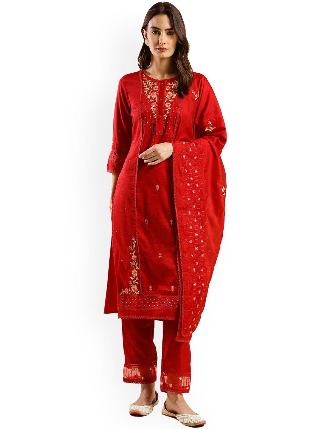 nimayaa floral embroidered regular thread work kurta with trousers & dupatta