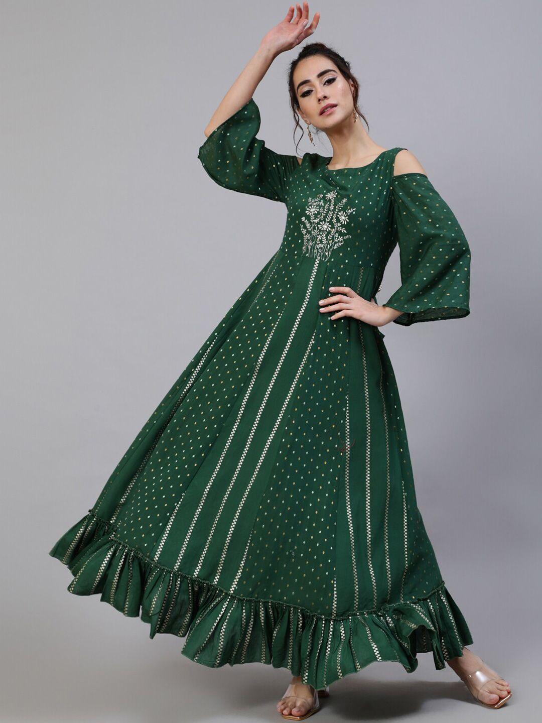 aks couture ethnic motifs woven design cold-shoulder silk fit and flare ethnic dress