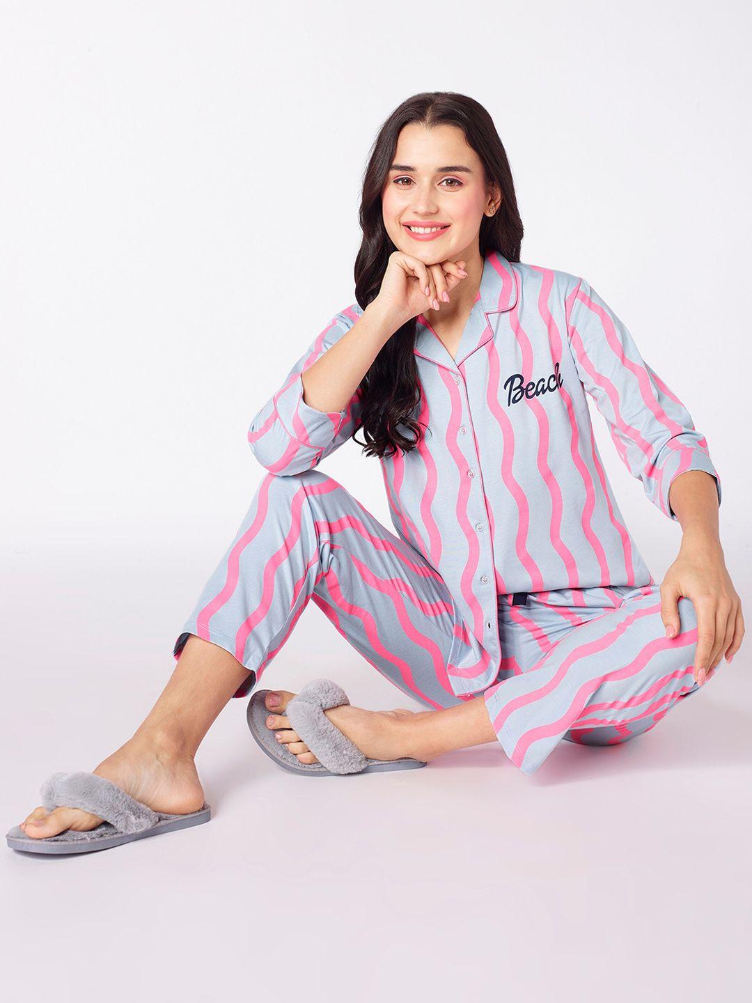 beebelle pink & grey printed night suit