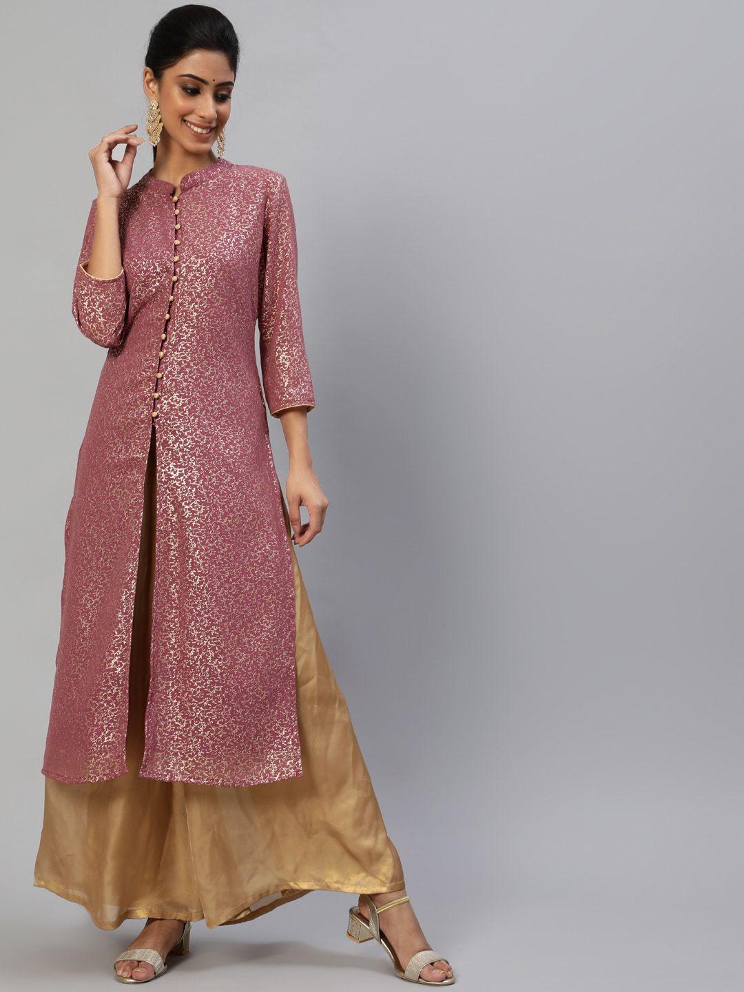 aks couture floral printed mandarin collar georgette kurta