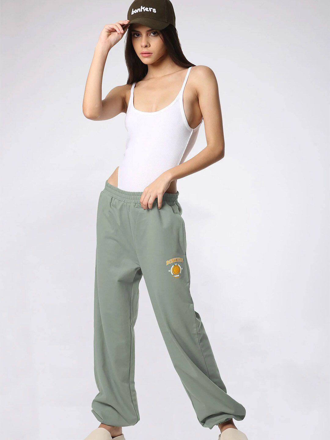 bonkers corner women green mid-rise straight fit joggers