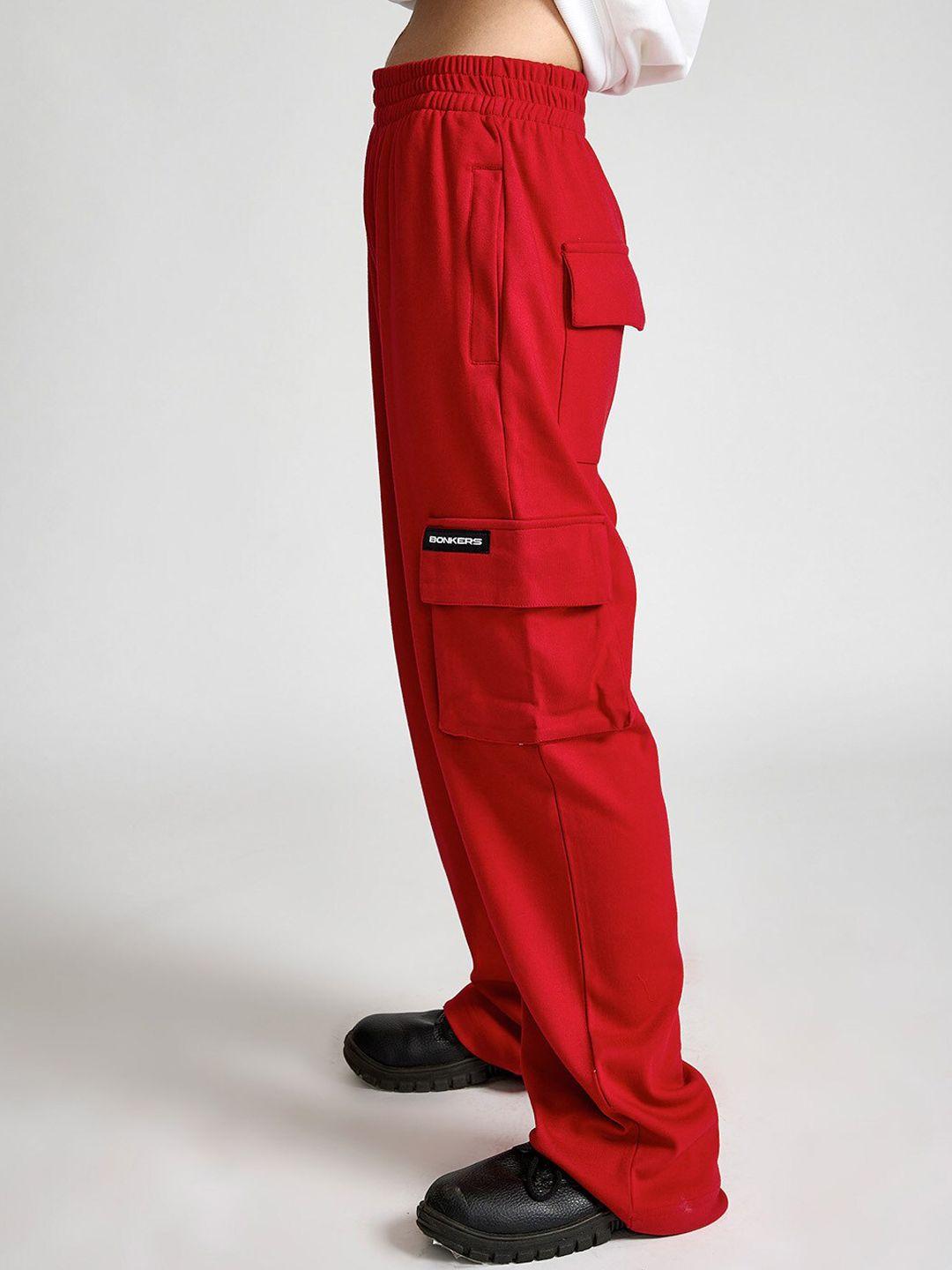 bonkers corner women red mid-rise straight fit track pants