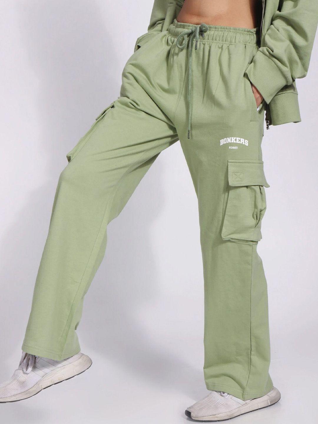 bonkers corner women green mid-rise straight fit track pants