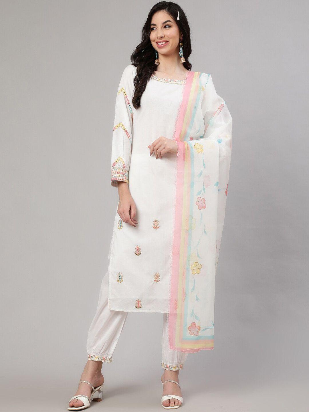 aks couture ethnic motifs embroidered mirror work pure cotton kurta with salwar & dupatta