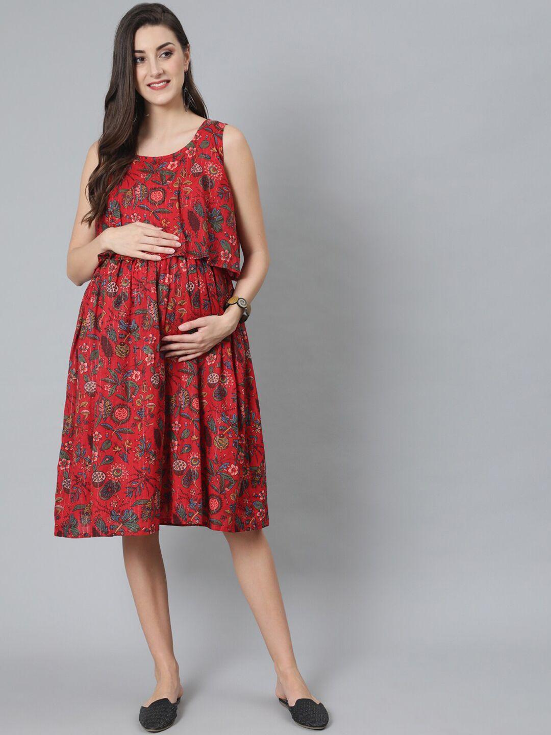 aks floral printed cotton maternity a-line dress