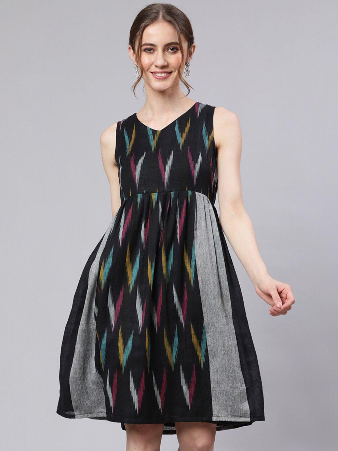 aks black print fit & flare dress