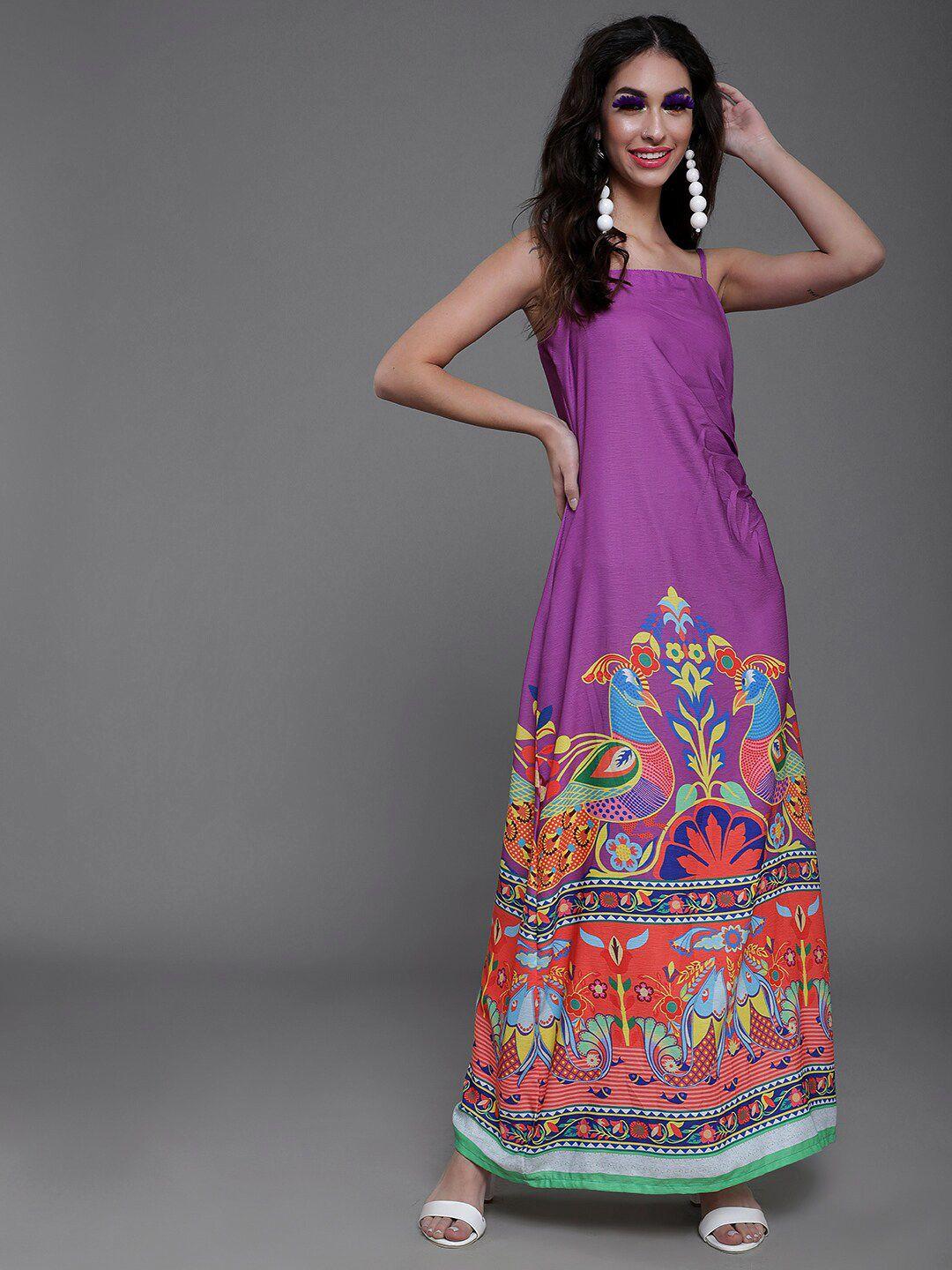 aks ethnic motifs printed shoulder strap maxi dress