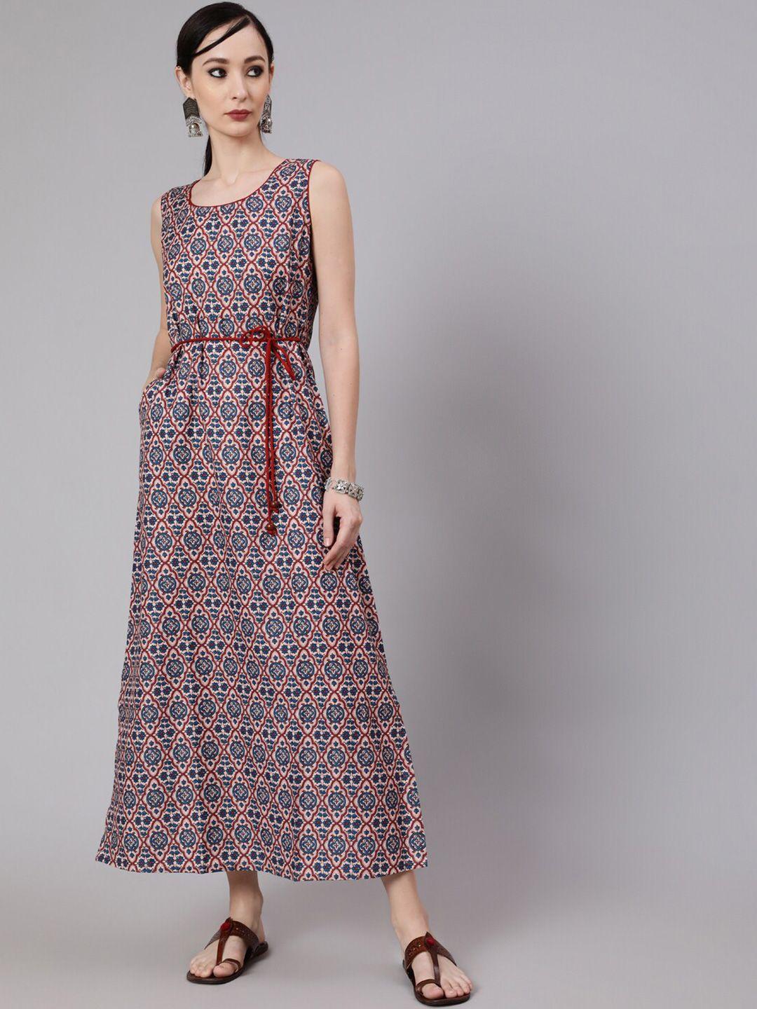 aks blue ethnic motifs print maxi dress