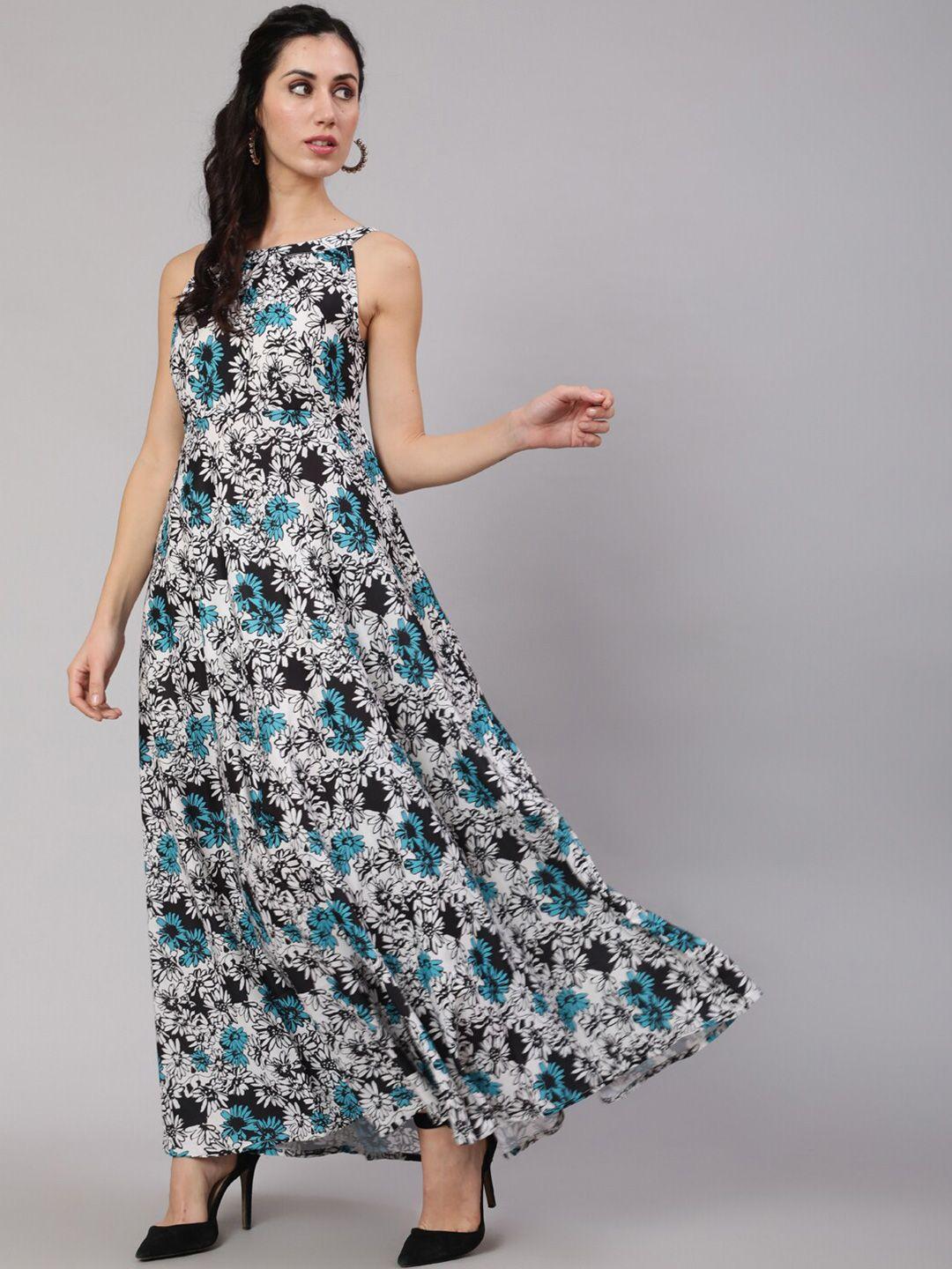 aks halter neck floral printed fit and flare maxi dress