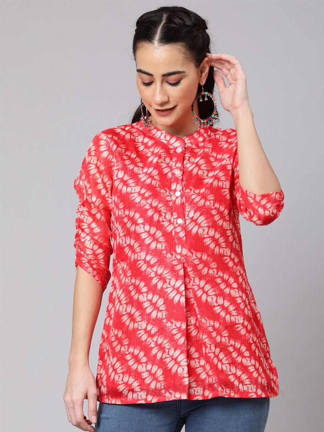 aks mandarin collar floral printed top