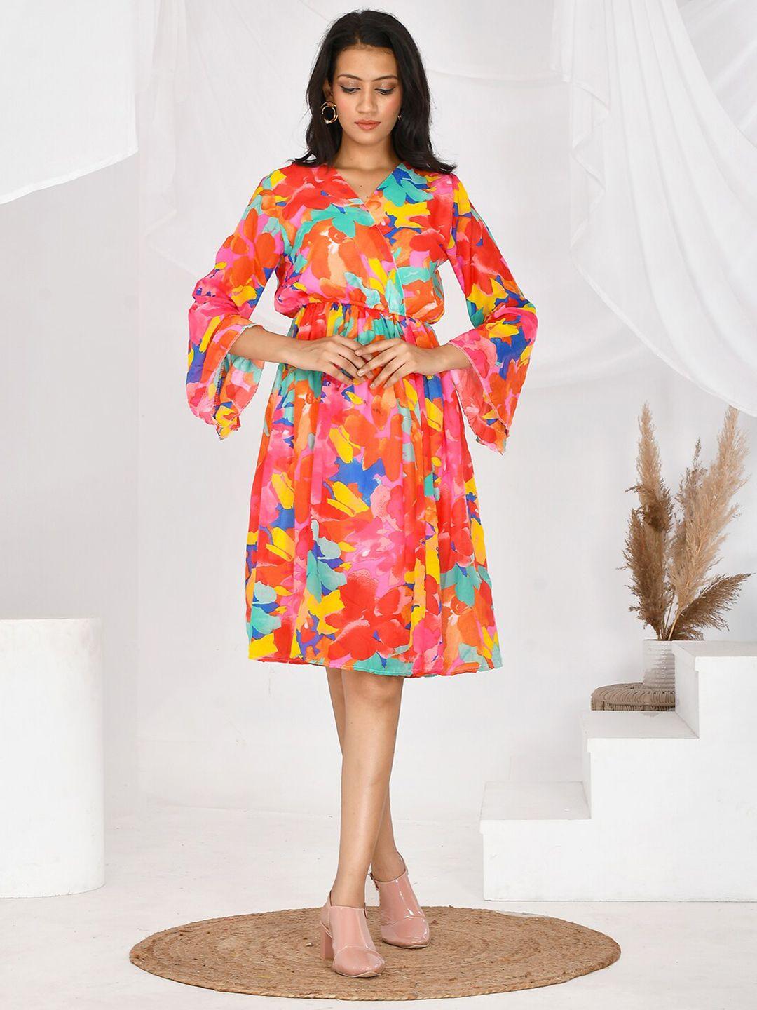 baesd multicoloured floral print fit & flare dress