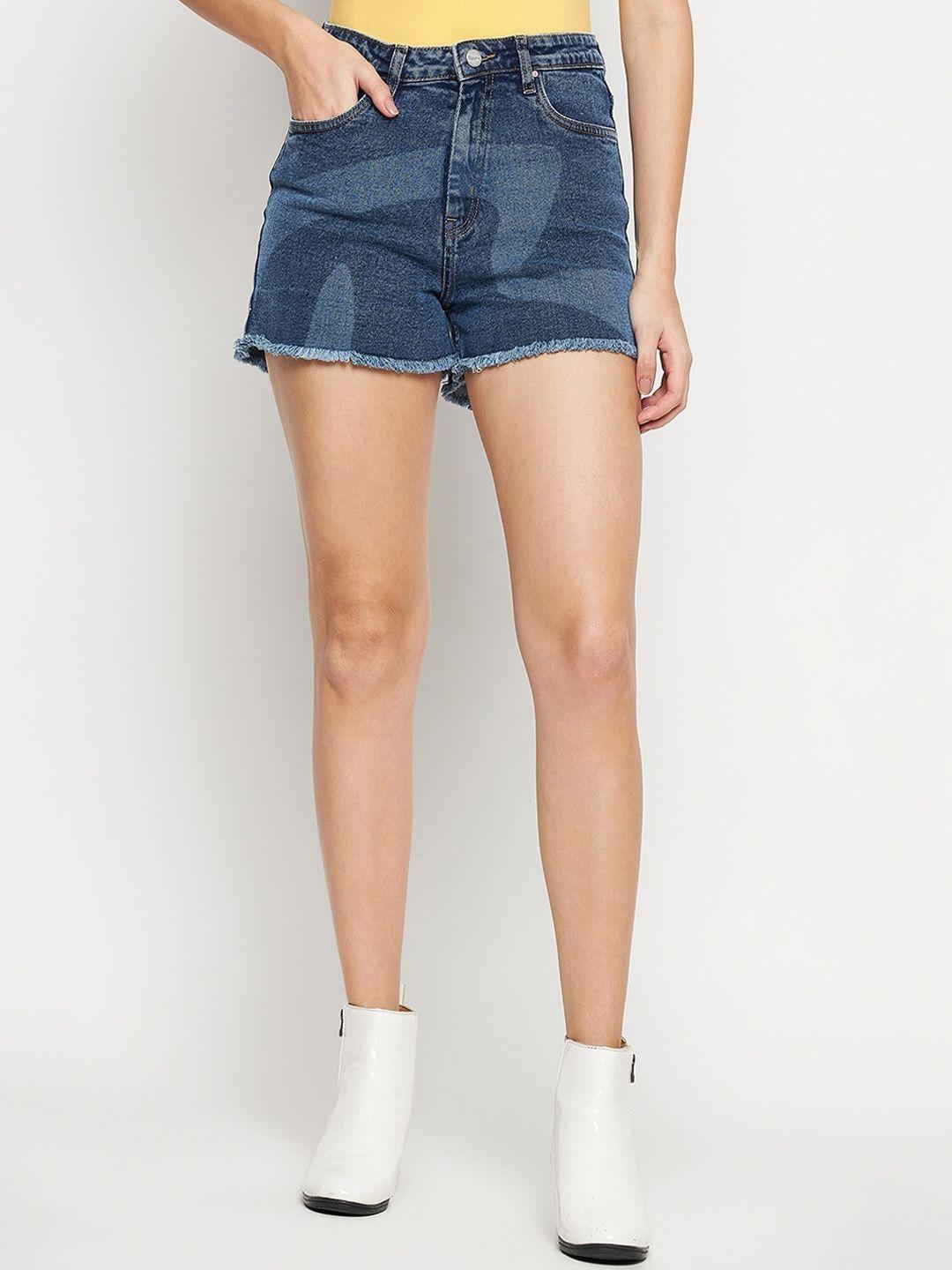 madame women washed mid-rise cotton denim shorts