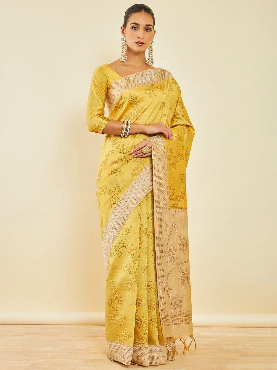 soch floral embellished silk blend tussar saree