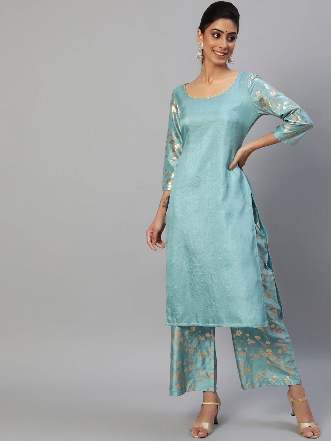 aks couture women blue regular kurta with palazzos