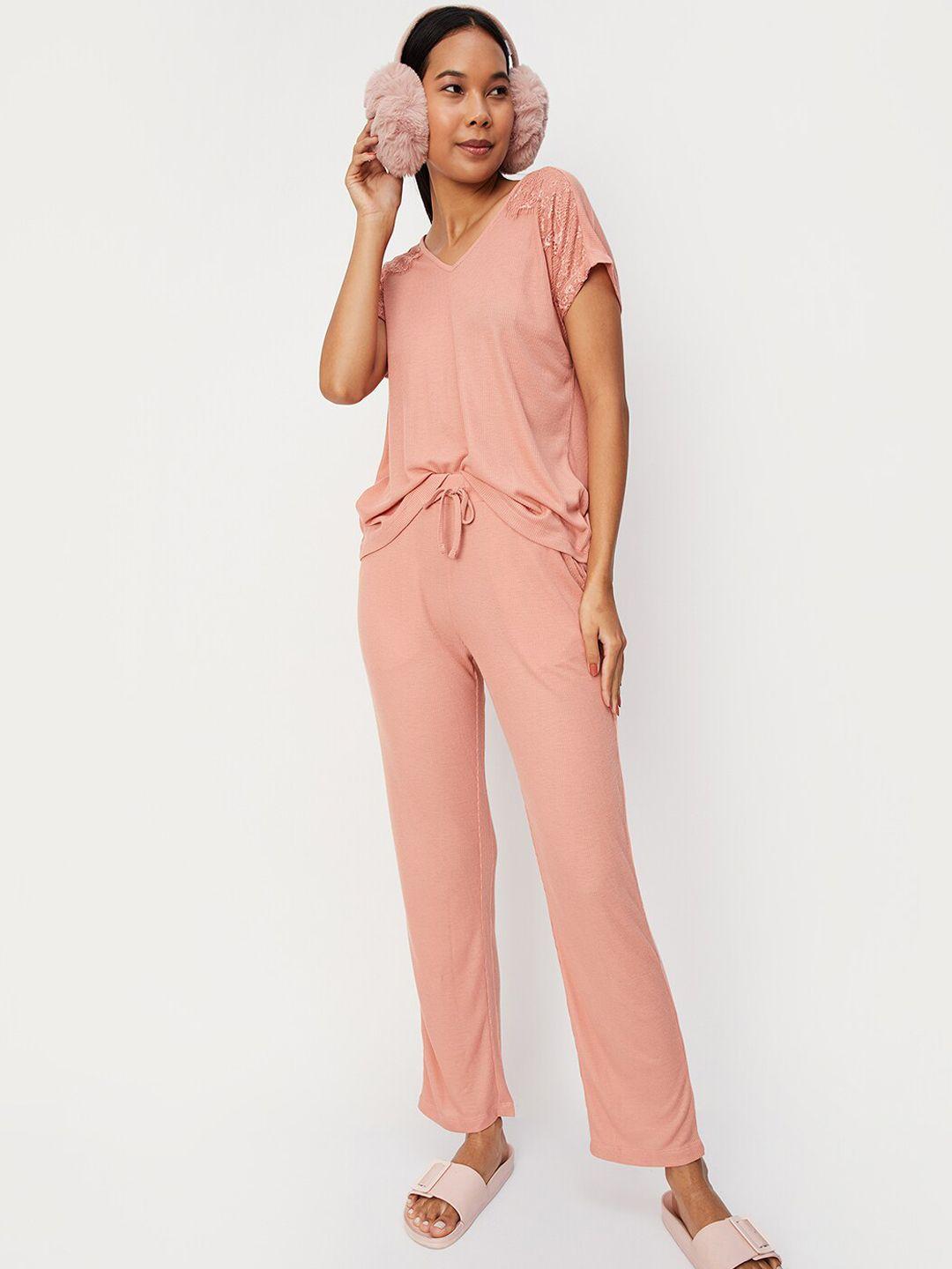 max v-neck pure cotton night suit