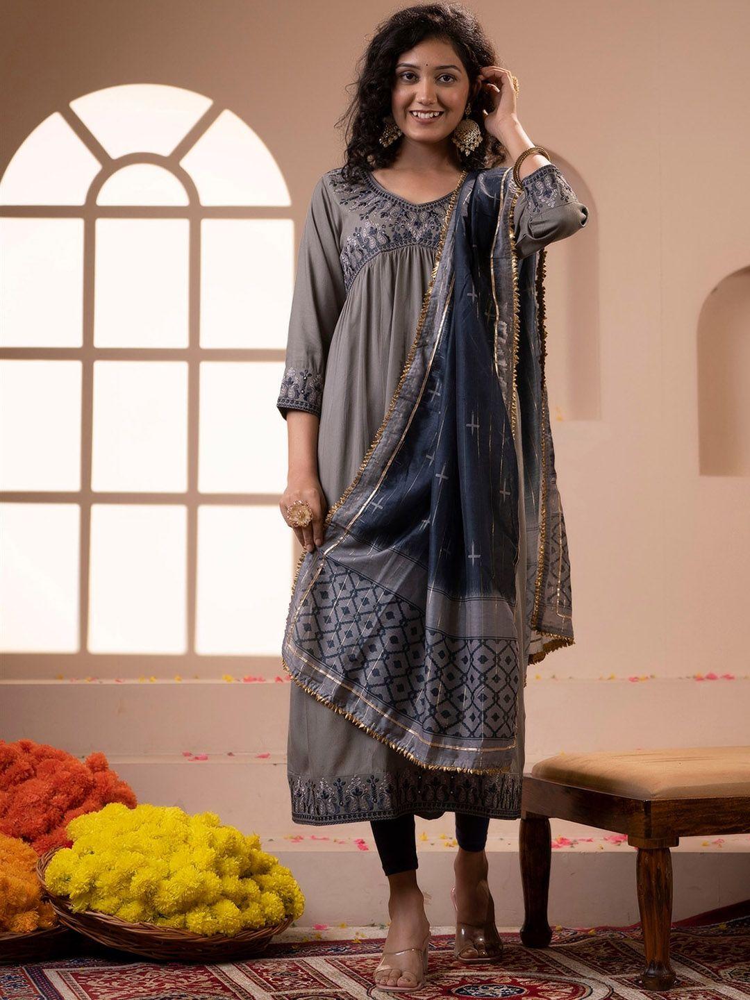 nehamta geometric printed kurta & dupatta