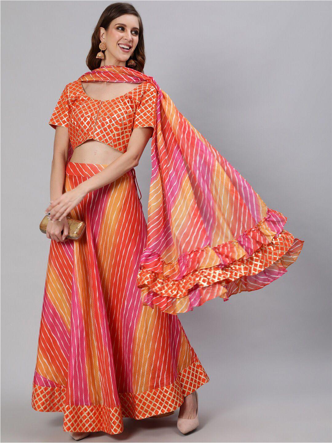 aks couture orange & pink embellished ready to wear lehenga & blouse with dupatta