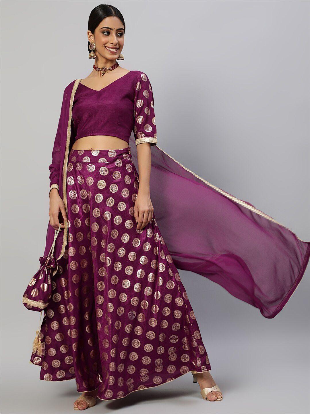 aks couture purple & gold-toned printed ready to wear lehenga & blouse with dupatta