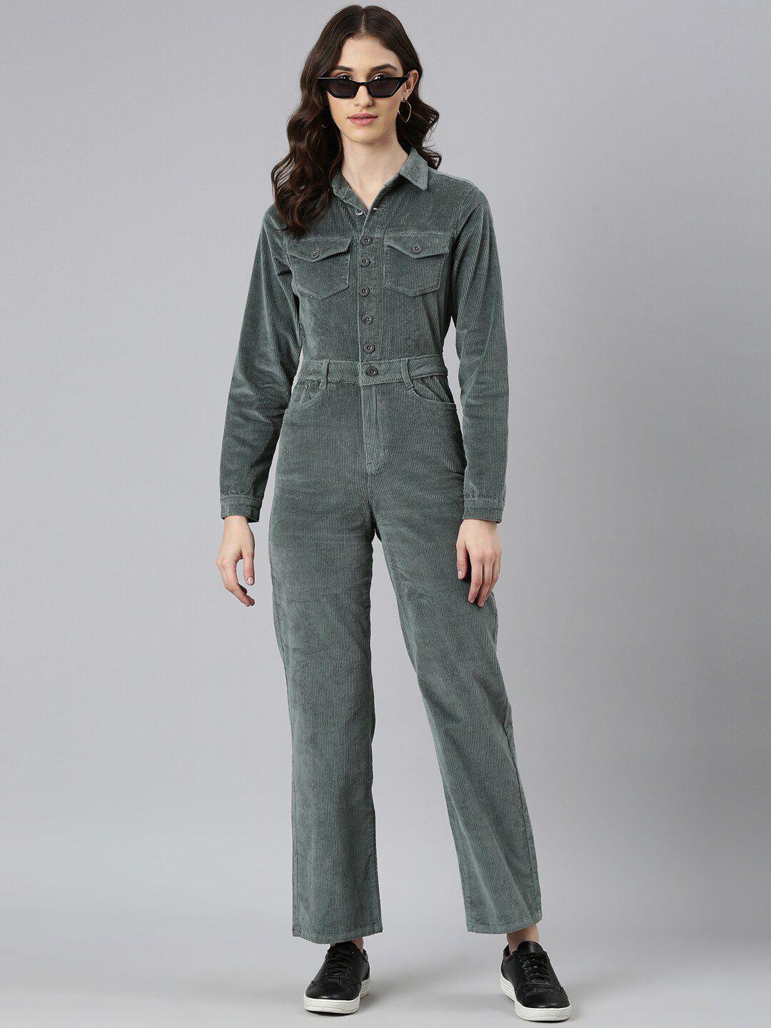 showoff shirt collar cotton basic jumpsuit