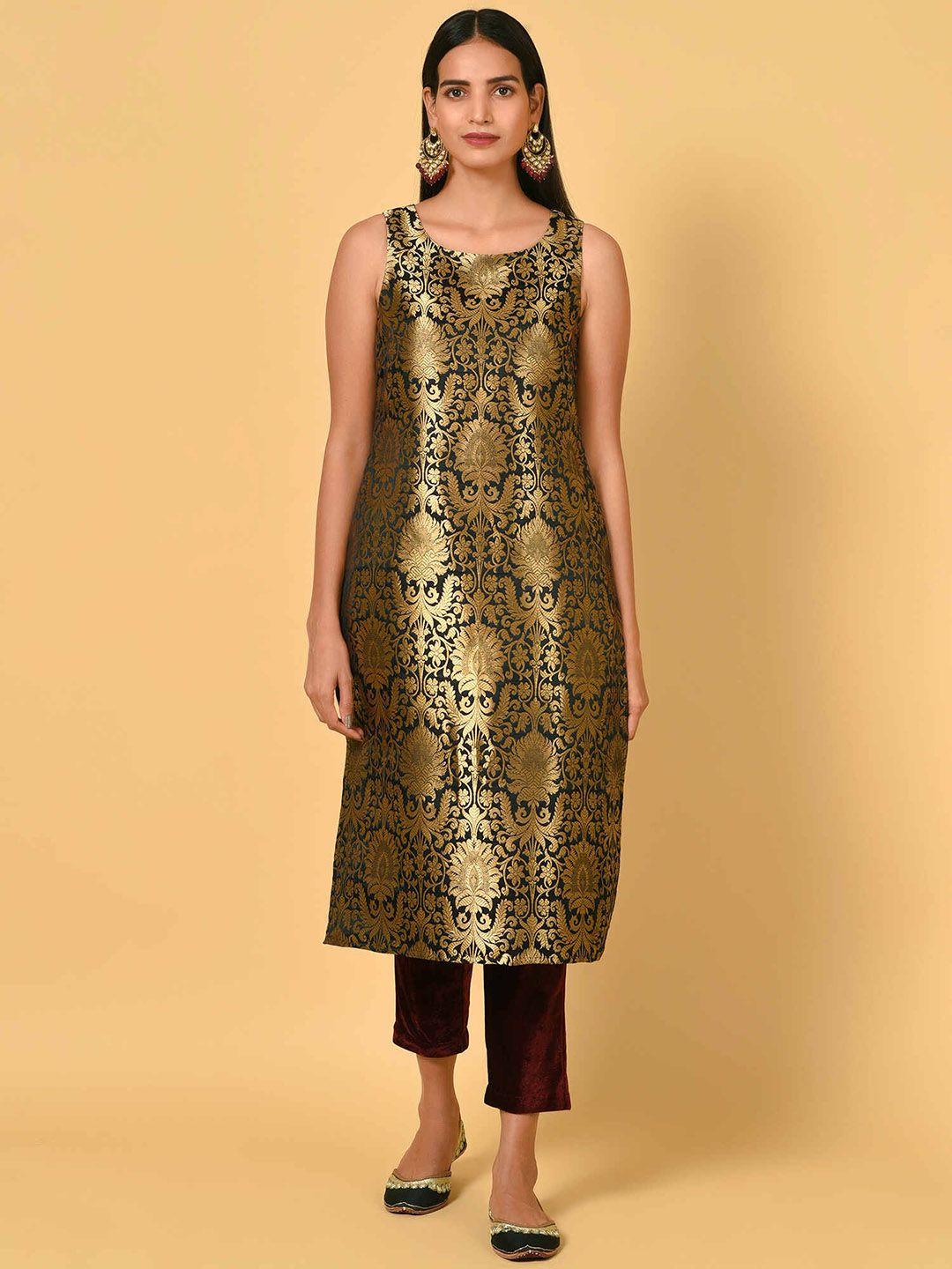 nuhh women gold-toned regular kurta with trousers