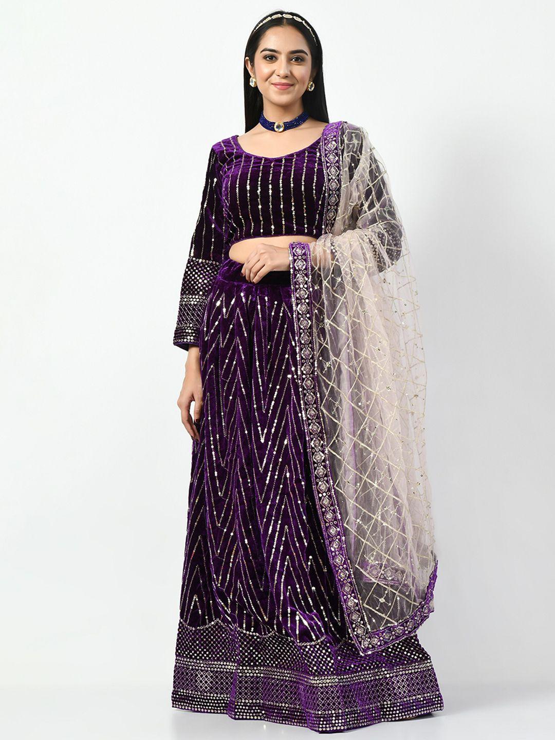 angroop purple & white embellished sequinned semi-stitched lehenga & unstitched blouse with dupatta