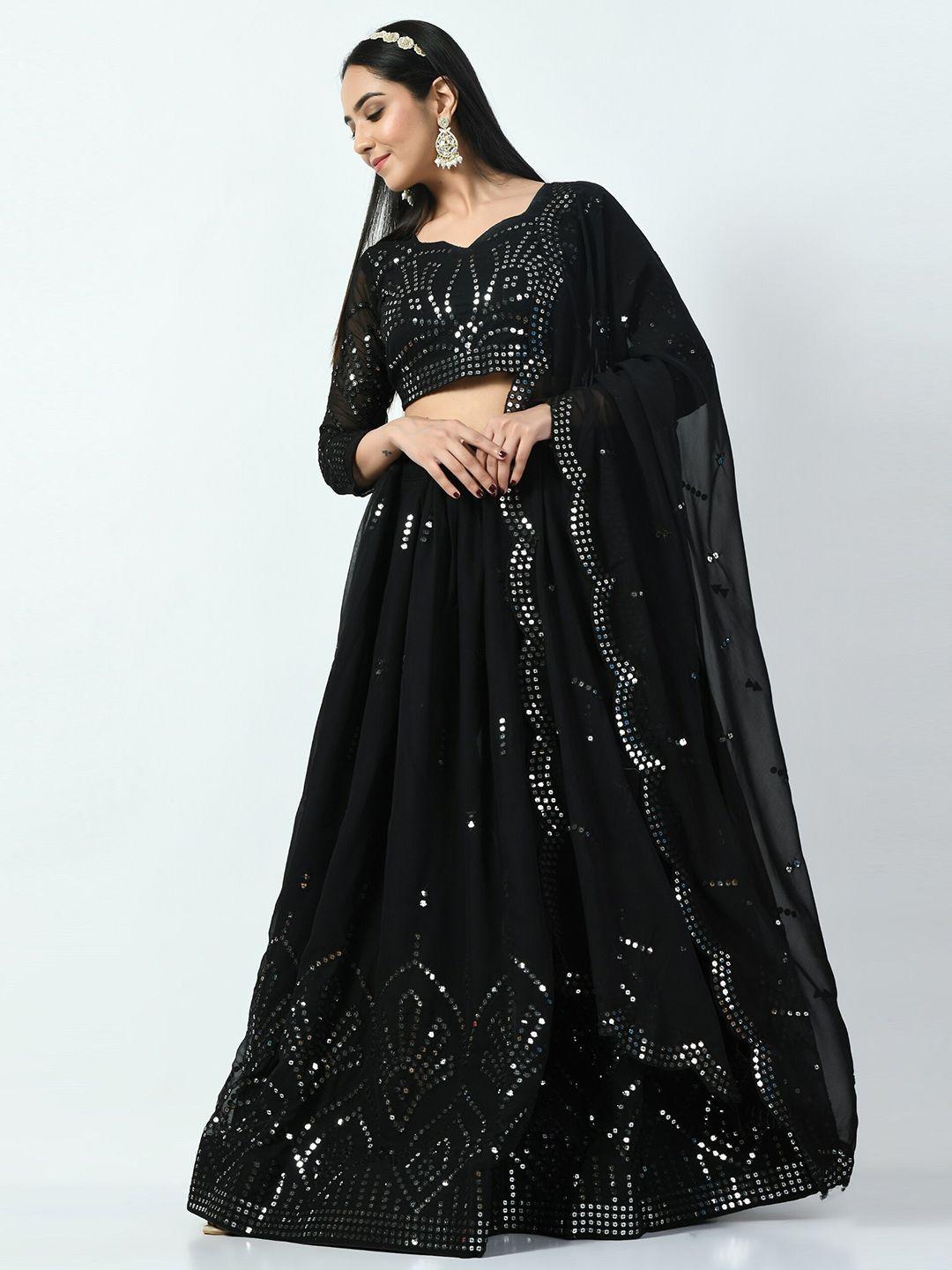 angroop black embellished sequinned semi-stitched lehenga & unstitched blouse with dupatta