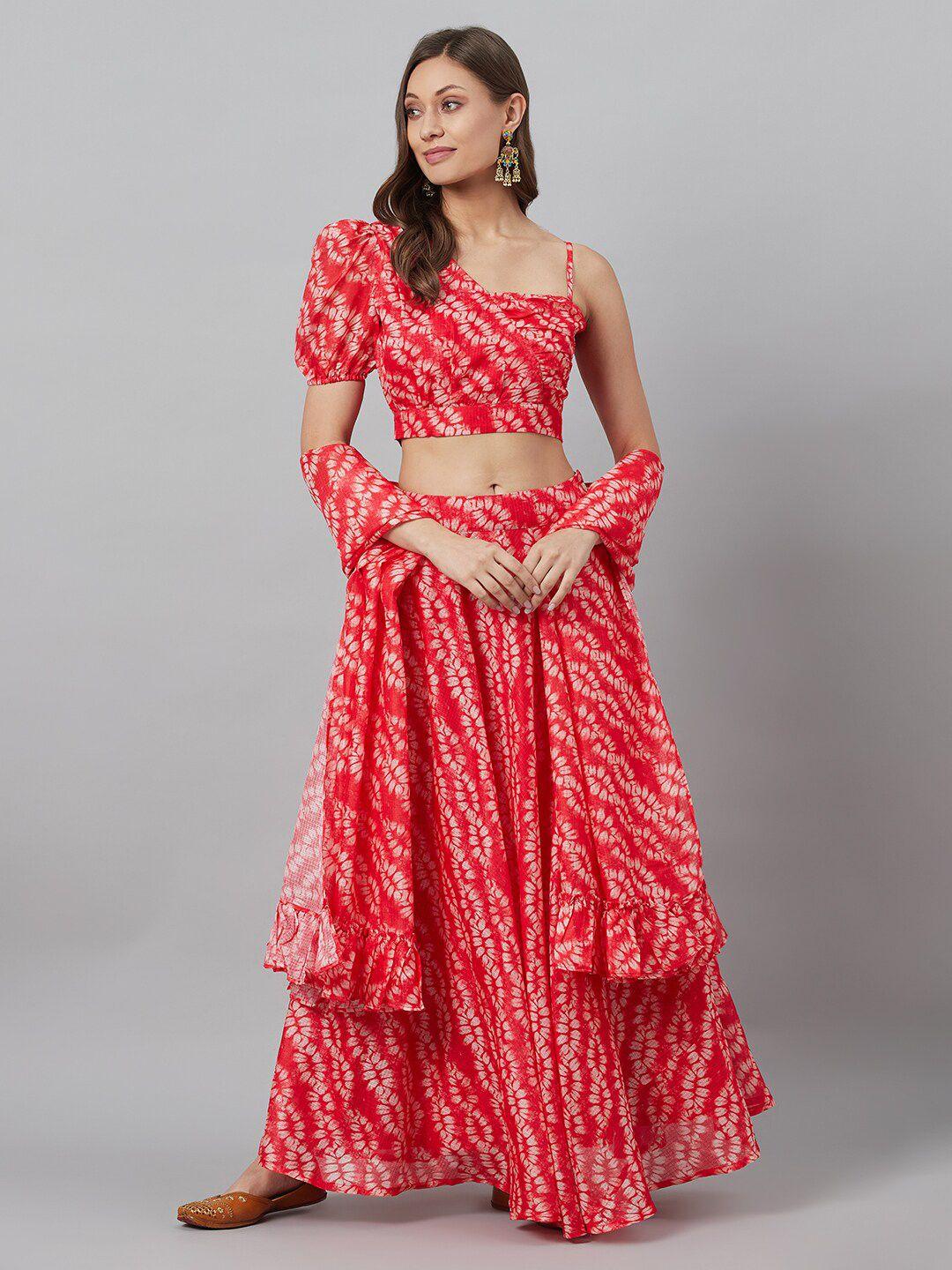 aks red & white printed ready to wear lehenga & blouse with dupatta