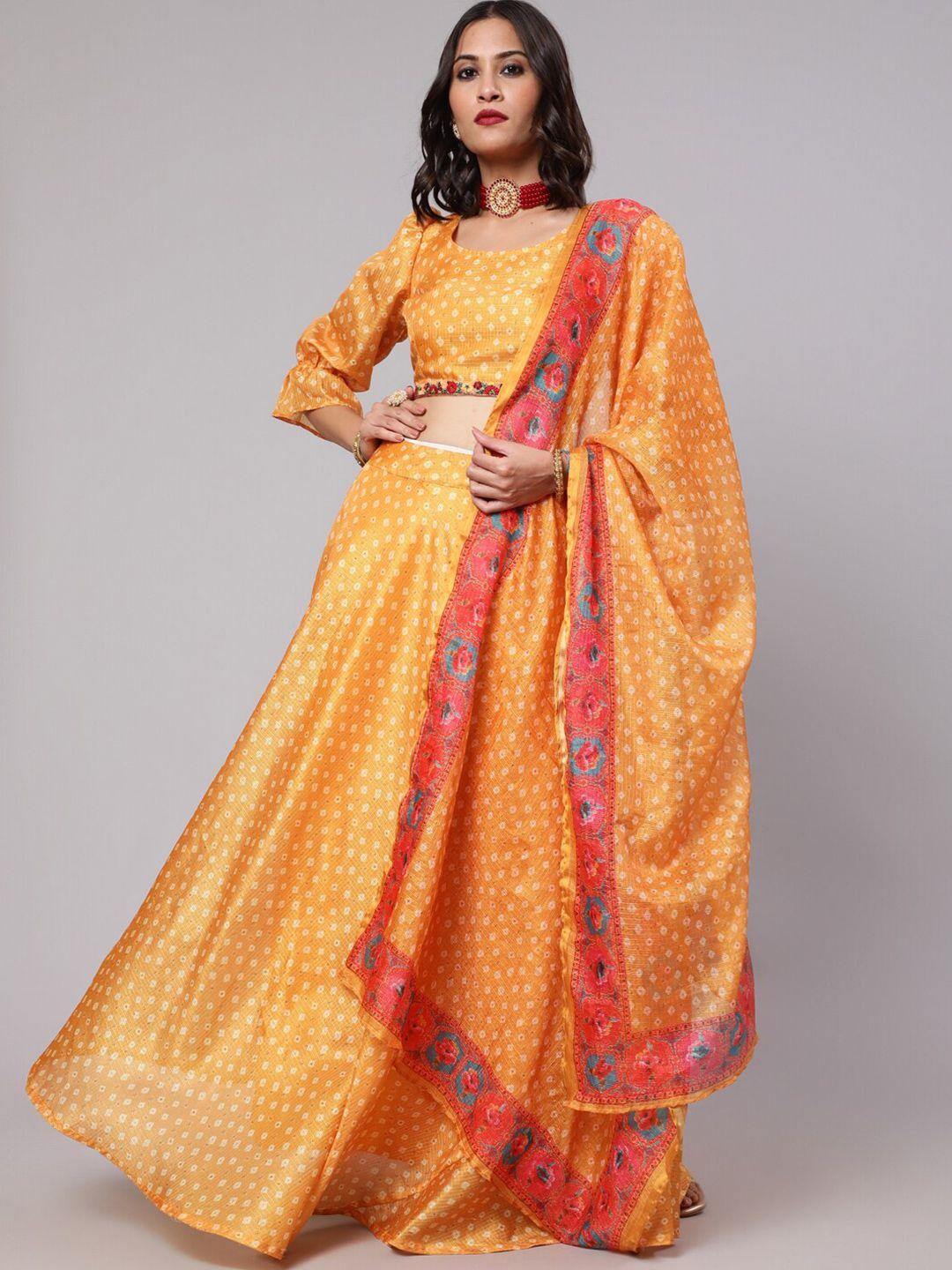 aks yellow & pink printed ready to wear lehenga & blouse with dupatta