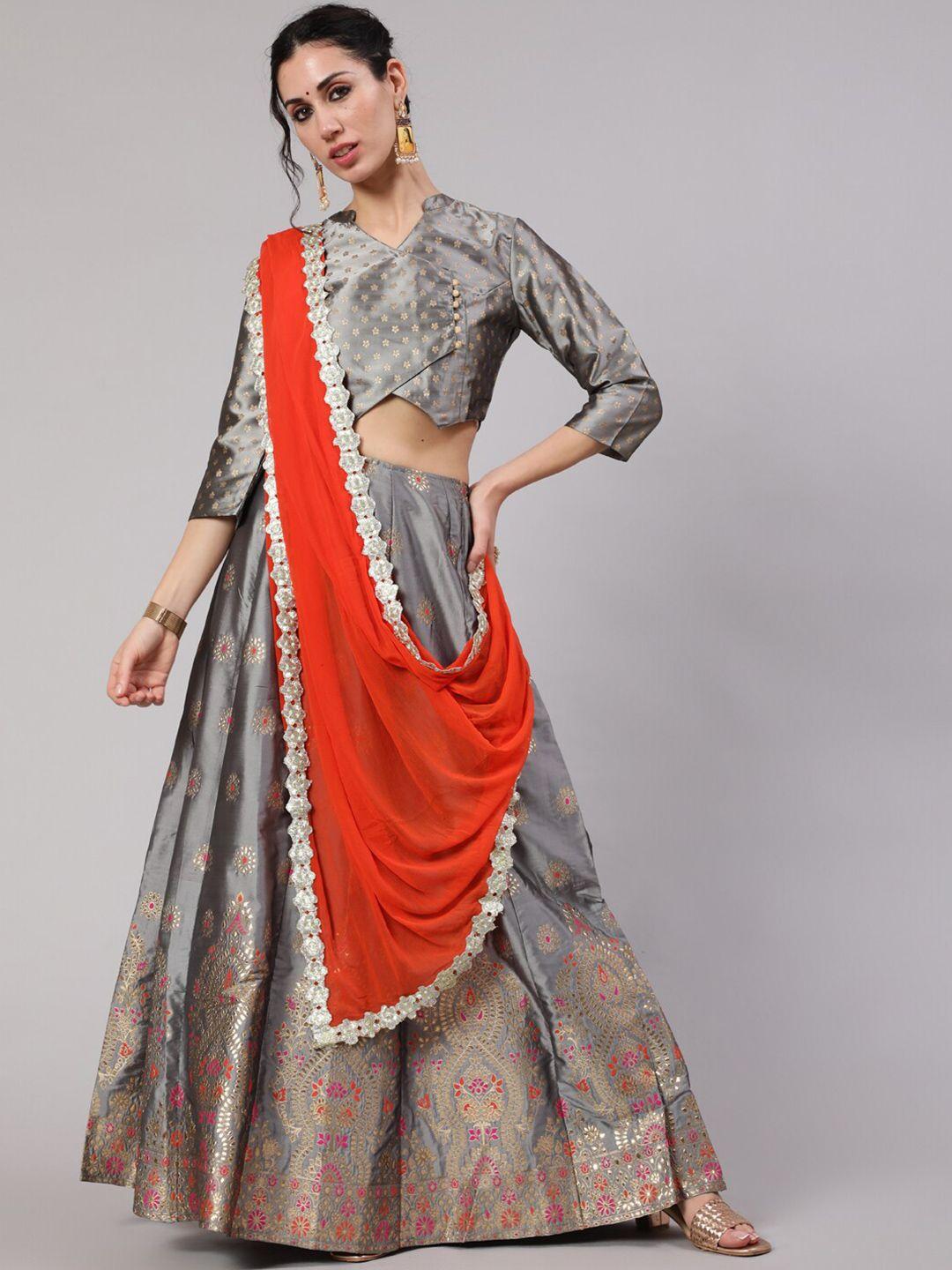 aks grey & red ready to wear lehenga & blouse with dupatta