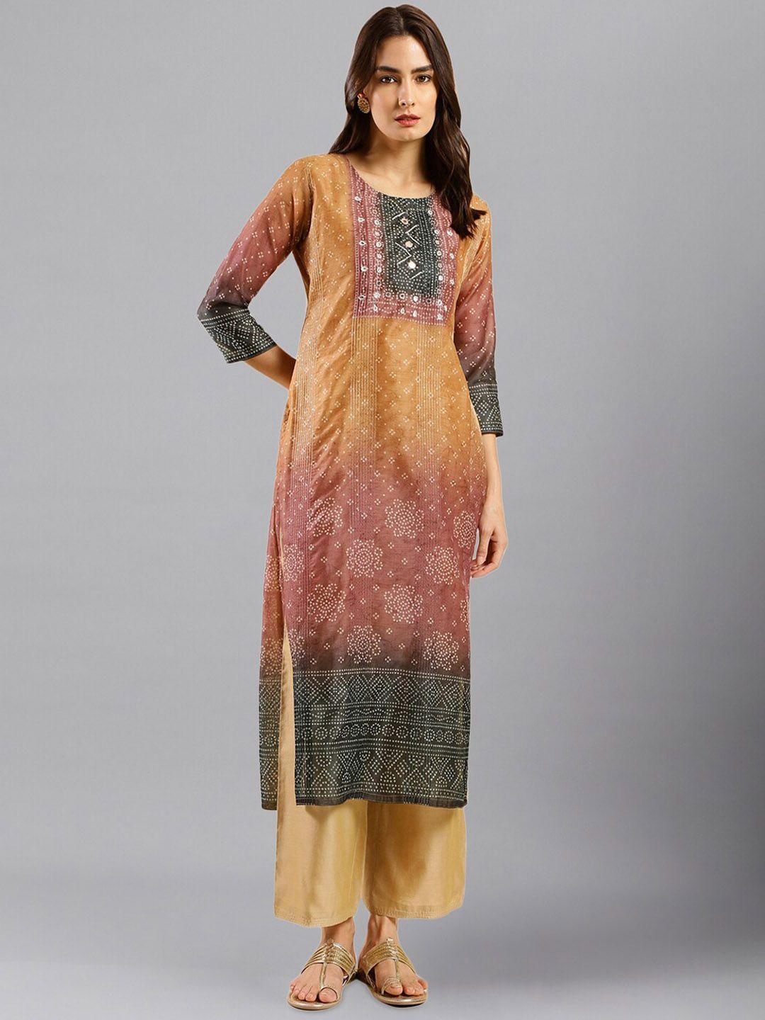 here&now women orange thread work kurta