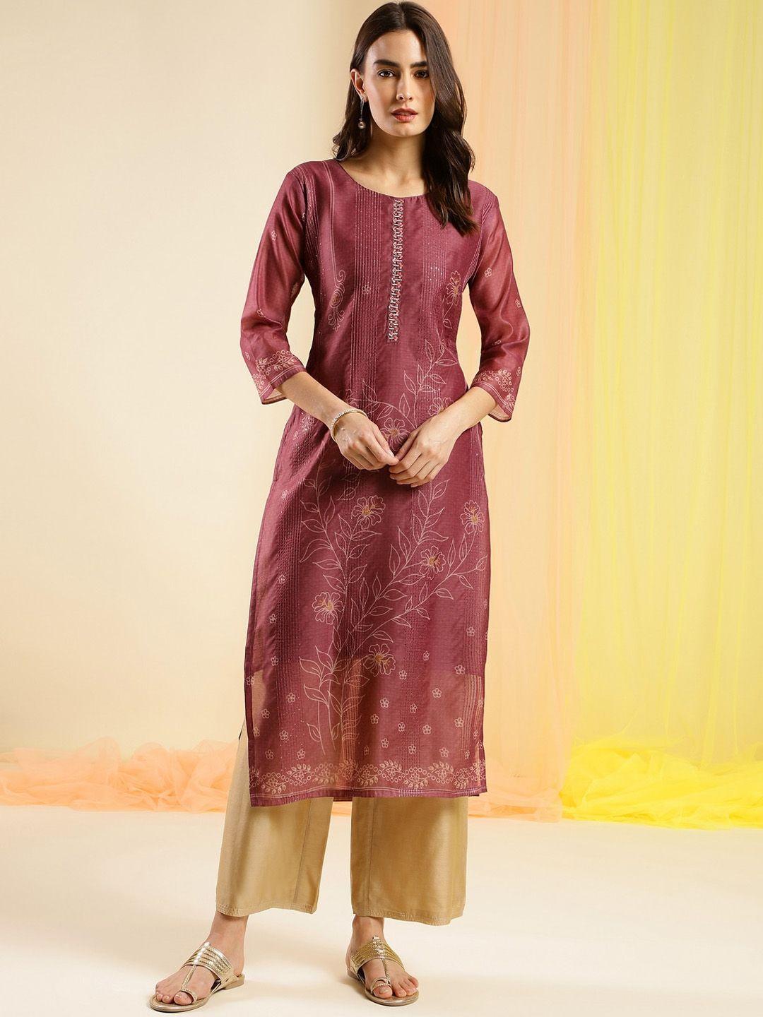 sangria ethnic motifs printed straight kurta