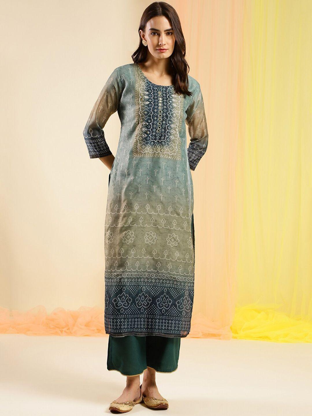 sangria bandhani printed straight kurta