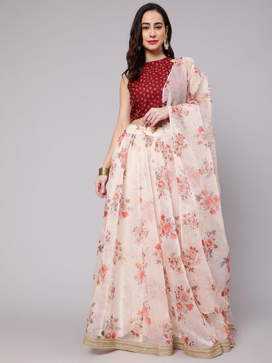 aks couture cream-coloured & red printed ready to wear lehenga & blouse with dupatta