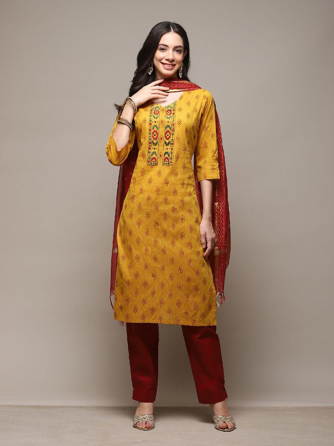 biba ethnic motifs printed unstitched dress material