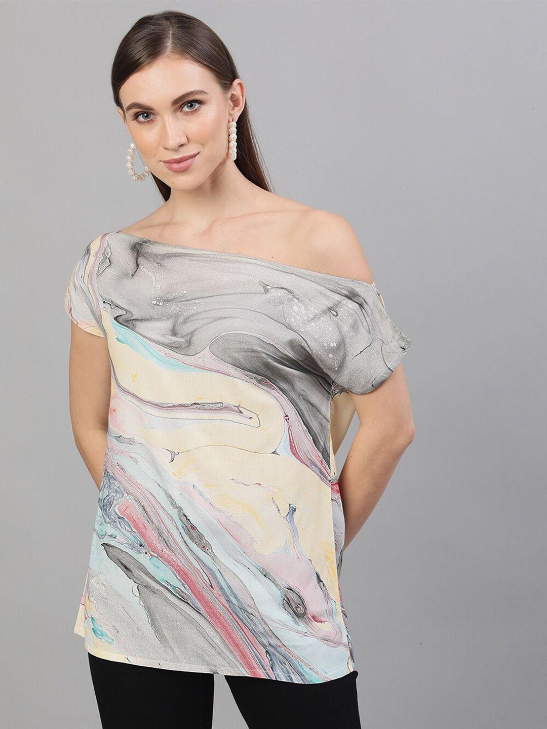 aks multicoloured print one shoulder top