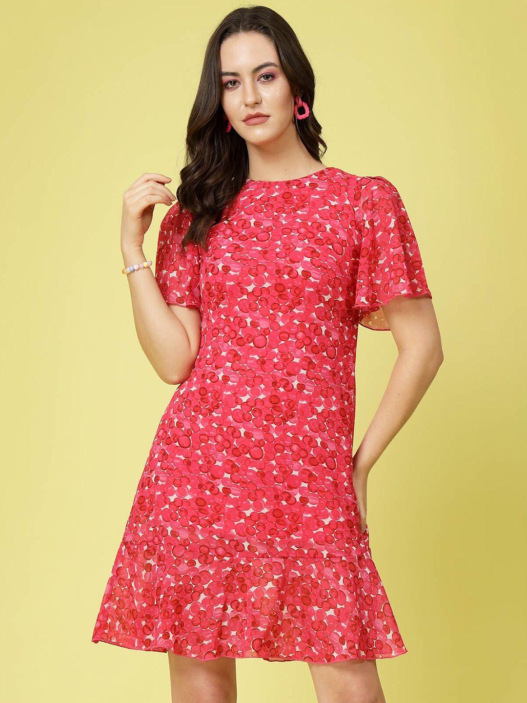 pluss pink floral printed bell sleeves a-line dress