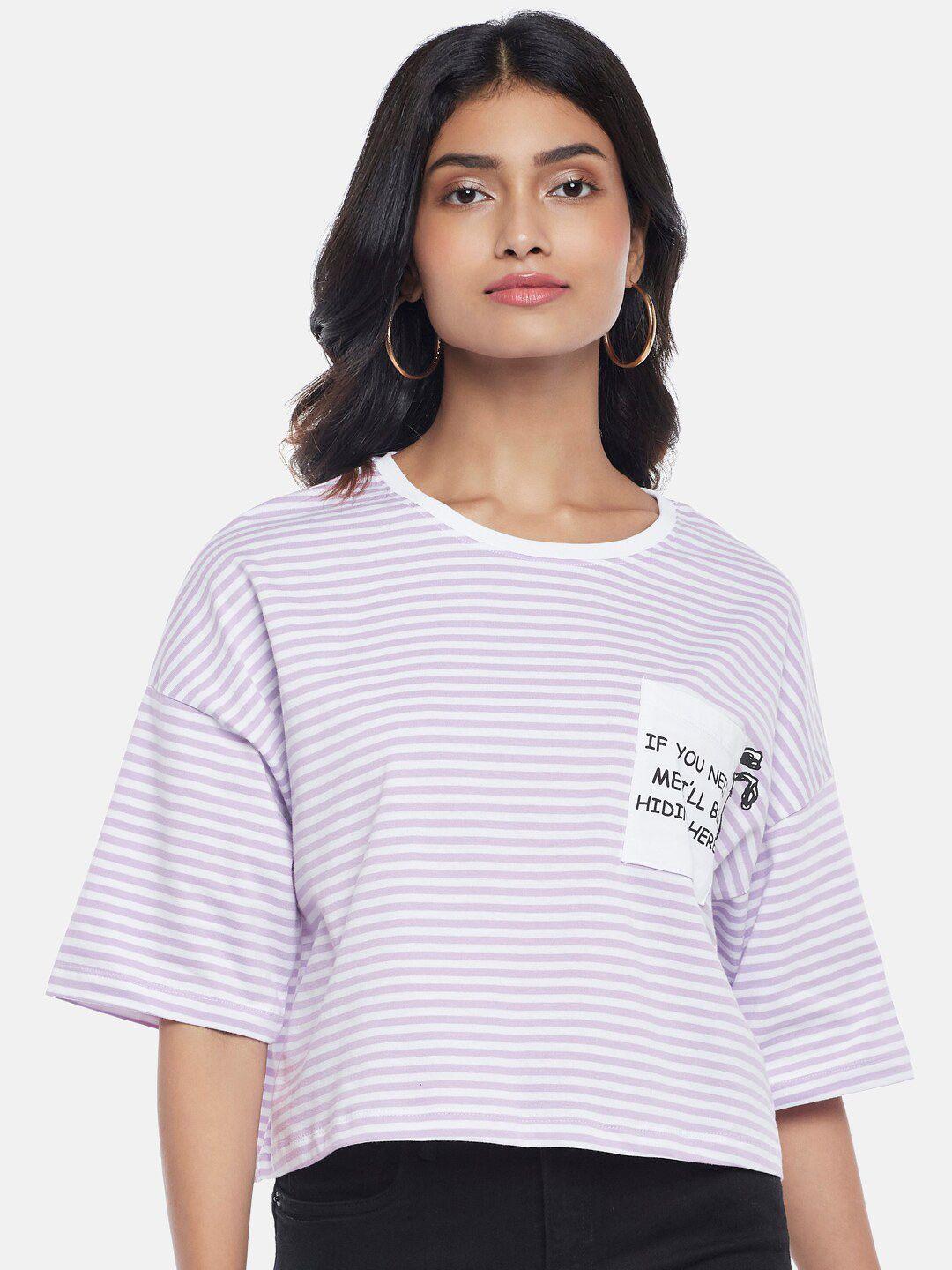 honey by pantaloons striped drop-shoulder sleeves cotton tshirt