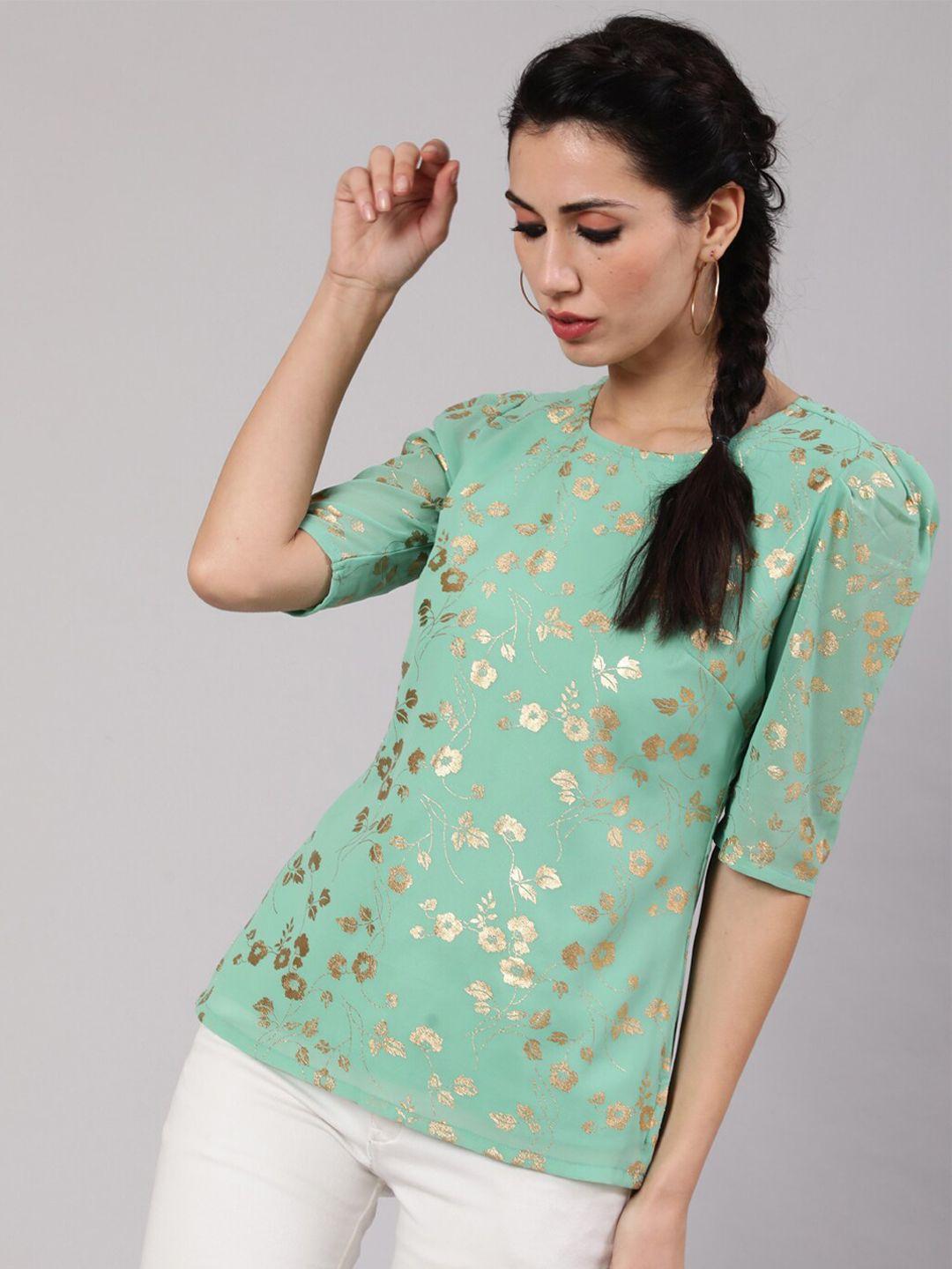 aks sea green floral print georgette top